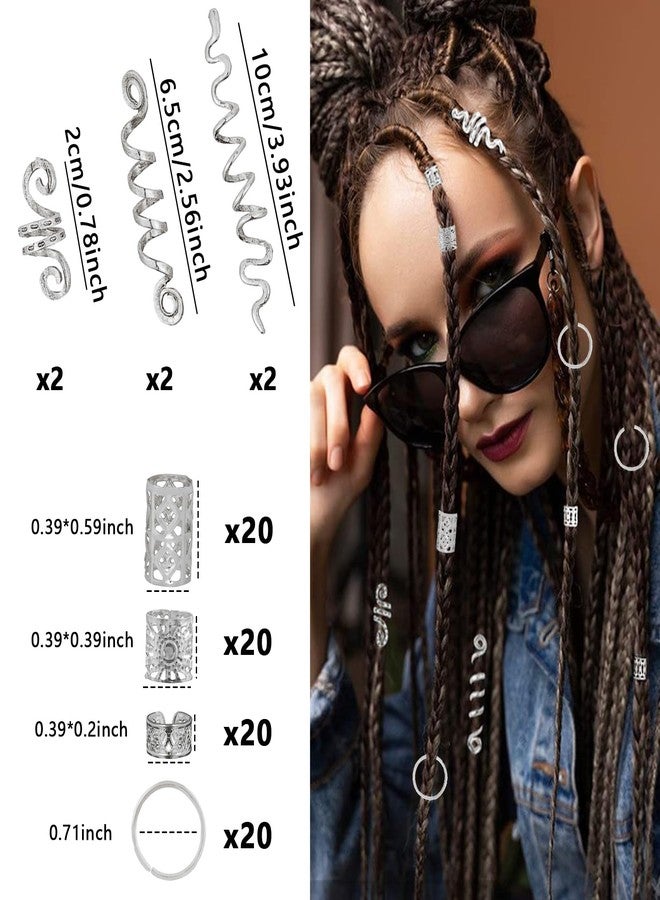 Snmzlc 86 Pcs Serpentine shaped silver hair braids dreadlock hair beads Non-Piercing Ear Clip hair jewelry for braids accessories for Women Men Hair AccessoriesUS365 (silver) - Image 2